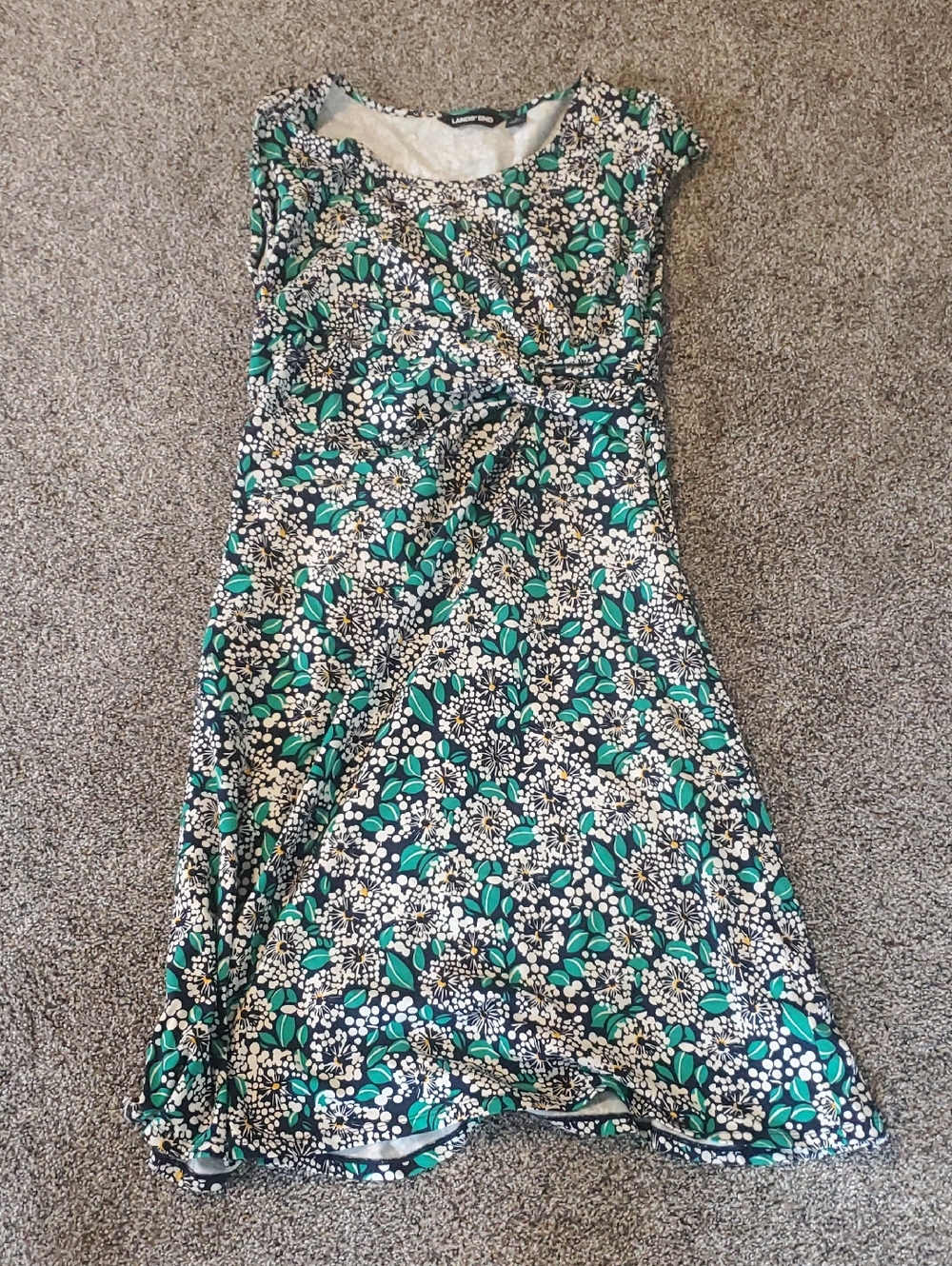 Lands' End Green & Navy Floral Twist-Waist Midi Dress